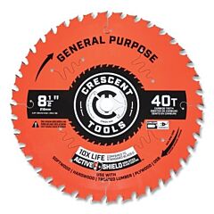 Crescent Csbgn-840 General Purpose Circular Saw Blade, 5/8 In Dia Arbor, 40 Teeth, 8-1/2 In Dia Blade, 5 Ea/Pk