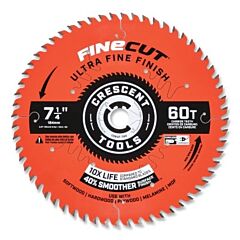 Crescent Csbuf-760 Finecut Finishing Circular Saw Blade, 5/8 In Dia Arbor, 60 Teeth, 7-1/4 In Dia Blade, Ultra Fine, 5 Ea/Pk