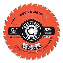Crescent Csbwm-632 Wood/Metal Circular Saw Blade, 5/8 In Dia Arbor, 32 Teeth, 6-1/2 In Dia Blade, 5 Ea/Pk