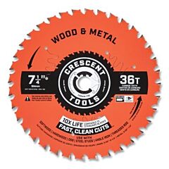 Crescent Csbwm-736 Wood/Metal Circular Saw Blade, 5/8 In Dia Arbor, 36 Teeth, 7-1/4 In Dia Blade, 5 Ea/Pk