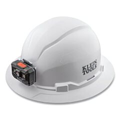 Klein Tools 60406Rl Type 1 Hard Hat, Ratchet With Pivot Suspension, Full Brim Non-Vented, White, Rechargeable Headlamp W/Charging Cable