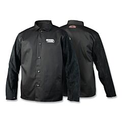 Lincoln Electric K3106-L Traditional Split Leather Sleeved Fr Welding Jacket, Large, 9 Oz Cotton/Split Cowhide, Black
