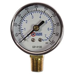 Coilhose Pneumatics Gb14100 Chrome Plated Gauges, 2 In, 100 Psi (Tensile), Chrome, 1/4 In Npt(M)