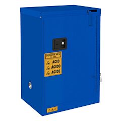 Durham 1012M-293T Fm Approved, Corrosive Storage Cabinet, 12 Gallon, 1 Door, Manual Closing Door, 1 Shelf, 2 Plastic Trays, Blue