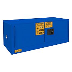 Durham 1012Mh-293T Fm Approved, Corrosive Storage Cabinet, 12 Gallon (Horizontal), 2 Doors, Manual Closing Door, 1 Shelf, 2 Plastic Trays, Blue