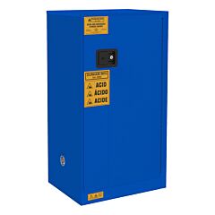 Durham 1016M-293T Fm Approved, Corrosive Storage Cabinet, 16 Gallon, 1 Door, Manual Closing Door, 1 Shelf, 2 Plastic Trays, Blue