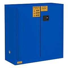Durham 1030M-293T Fm Approved, Corrosive Storage Cabinet, 22 Gallon, 2 Doors, Manual Closing Door, 1 Shelf, 2 Plastic Trays, Blue
