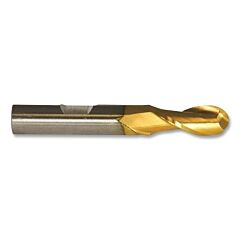 Cleveland C39026 Hg-2B Single End High-Speed Steel Ball Nose End Mill, 2 Flutes, 1-1/2 In Dia Milling, 2.5 In Lg Of Cut, Tin
