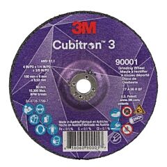 3M Abrasive 638060-90001 Cubitron 3 Depressed Center Grinding Wheel, 4 In Dia X 1/4 In Thick X 3/8 In Arbor, 36+ Grit, T27
