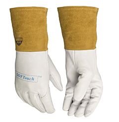 Weldas 10-1009S-Cr Softtouch Grain Goatskin Gloves, 4" Cowhide Cuff, A6 Cut Resistant Liner, Size Small