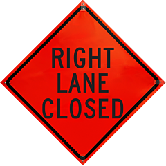 Plasticade R36Di-Nro-Pp-Rlc 36" X 36" Right Lane Closed Roll-Up Sign, Non Reflective Vinyl