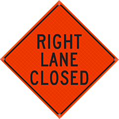 Plasticade R36Di-Ro-Pp-Rlc 36" X 36" Right Lane Closed Roll-Up Sign, Reflective Vinyl