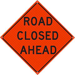 Plasticade R36Di-Ro-Pp-W20-3A 36" X 36" Road Closed Ahead Roll-Up Sign, Reflective Vinyl