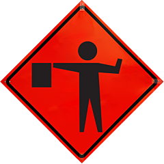 Plasticade R48Di-Nro-Pp-W20-7 48" X 48" Flagger Symbol Roll-Up Sign, Non Reflective Vinyl