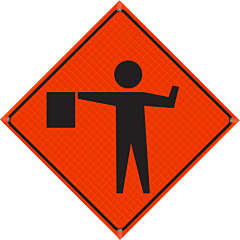 Plasticade R48Di-Ro-Pp-W20-7 48" X 48" Flagger Symbol Roll-Up Sign, Reflective Vinyl