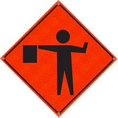 Plasticade R48Di-Mo-Pp-W20-7 48" X 48" Flagger Symbol Roll-Up Sign, High Performance Marathon