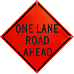 Plasticade R48Di-Nro-Pp-W20-4A 48" X 48" One Lane Road Ahead Roll-Up Sign, Non Reflective Vinyl