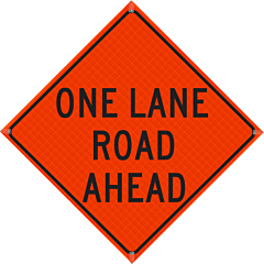 Plasticade R48Di-Ro-Pp-W20-4A 48" X 48" One Lane Road Ahead Roll-Up Sign, Reflective Vinyl