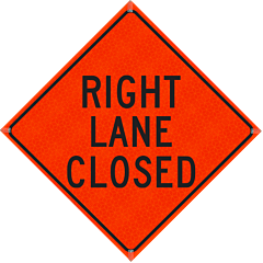 Plasticade R48Di-Mo-Pp-Rlc 48" X 48" Right Lane Closed Roll-Up Sign, High Performance Marathon