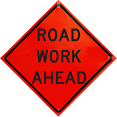 Plasticade R48Di-Nro-Pp-W20-1A 48" X 48" Road Work Ahead Roll-Up Sign, Non Reflective Vinyl