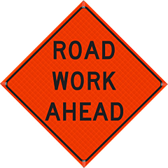 Plasticade R48Di-Ro-Pp-W20-1A 48" X 48" Road Work Ahead Roll-Up Sign, Reflective Vinyl