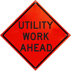 Plasticade R48Di-Nro-Pp-W21-7 48" X 48" Utility Work Ahead Roll-Up Sign, Non Reflective Vinyl