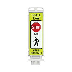 Plasticade 4336-W-K9320Ygdg 12" X 36" Crosscade 36 Panel, White With State Law Stop Sign For Pedestrian Symbol Within Crosswalk R1-6A On Both Sides