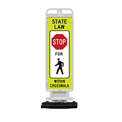 Plasticade 4336-W-K9320Ygdg-Rb28Pk 12" X 36" Crosscade 36 Panel, White With State Law Stop Sign For Pedestrian Symbol Within Crosswalk R1-6A On Both Sides