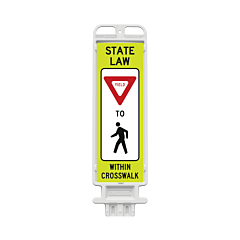 Plasticade 4336-W-K9321Ygdg 12" X 36" Crosscade 36 Panel, White With State Law Yield Sign To Pedestrian Symbol Within Crosswalk R1-6 On Both Sides