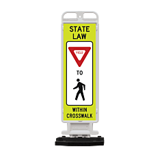 Plasticade 4336-W-K9321Ygdg-Rb28Pk 12" X 36" Crosscade 36 Panel, White With State Law Yield Sign To Pedestrian Symbol Within Crosswalk R1-6 On Both Sides