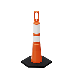 Plasticade 628-O-Eg-6W4W-Rb10 Navicade 28" Channelizer Cone With Base, Orange, 2 Bands - Engineer Grade Sheeting