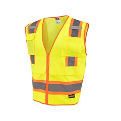 Radians Sv69-2Zgm-M Two Tone Surveyor Class 2 Mesh Top/Solid Bottom Safety Vest With Plan/Tablet Pocket, Lime, Size Medium