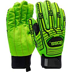 Boss 120-Mp2101W/M Green Corded Cotton Palm And Spandex Back With Tpr Impact Protection - Insulated & Waterproof, Hi-Vis Green, Size Medium