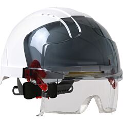 Jsp 280-Evln-01S Vistalens™ Type I, Non-Vented Industrial Safety Helmet With Lightweight Abs Shell, Integrated Ansi Z87.1 Eye Protection, 6-Point Polyester Suspension And Wheel Ratchet Adjustment, White-Smoke