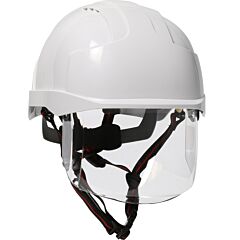 Jsp 280-Evsn-Ch-01W Type I, Non-Vented Industrial Safety Helmet With Fully Adjustable Four Point Chinstrap, Lightweight Abs Shell, Integrated Faceshield, 6-Point Polyester Suspension And Wheel Ratchet Adjustment, White