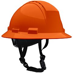 Dynamic 280-Hp642Rv-Ch-03 Type Ii Full Brim Safety Helmet, 4-Point Suspension, Ratchet Adjustment Vented, With 4-Point Chinstrap, Orange