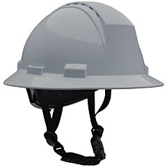 Dynamic 280-Hp642Rv-Ch-09 Type Ii Full Brim Safety Helmet, 4-Point Suspension, Ratchet Adjustment Vented, With 4-Point Chinstrap, Gray
