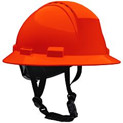 Dynamic 280-Hp642Rv-Ch-31 Type Ii Full Brim Safety Helmet, 4-Point Suspension, Ratchet Adjustment Vented, With 4-Point Chinstrap, Orange