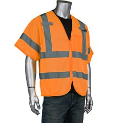 Pip 303-V101Or-S/M Class 3 Dual Sized Two Pocket Mesh Vest, Orange, Size S-M