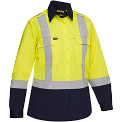 Bisley 312W6367H-Yn/L Class 2 Women'S Vented Long Sleeve Button Down With Navy Bottom, Yellow, Size Large