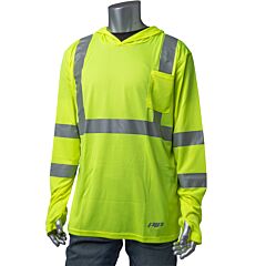 Pip 313-1323-Ly/L Class 3 Quick Dry Hooded Long Sleeve T-Shirt, Yellow, Size Large