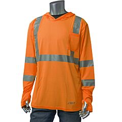 Pip 313-1323-Or/5X Class 3 Quick Dry Hooded Long Sleeve T-Shirt, Orange, Size 5X-Large