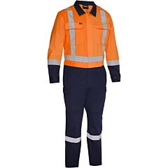 Bisley 314M6369H-On/2X Class 3 Men'S Vented Coveralls With Navy Bottom, Orange, Size 2X-Large