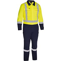Bisley 314M6369H-Yn/4X Class 3 Men'S Vented Coveralls With Navy Bottom, Yellow, Size 4X-Large