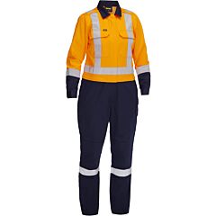 Bisley 314W6369H-On/M Class 3 Women'S Vented Coveralls With Navy Bottom, Orange, Size Medium