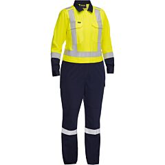 Bisley 314W6369H-Yn/L Class 3 Women'S Vented Coveralls With Navy Bottom, Yellow, Size Large