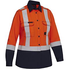 Bisley 385Wfrhs-On/4X Ar/Fr Women'S Ripstop Long Sleeve Button Down With Navy Bottom, Orange/Navy, Size 4X-Large