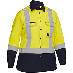 Bisley 385Wfrhs-Yn/L Ar/Fr Women'S Ripstop Long Sleeve Button Down With Navy Bottom, Yellow/Navy, Size Large