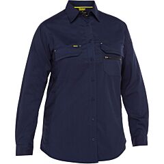 Bisley 400W6490-Nv-M Women'S Long Sleeve Ripstop Work Shirt With X-Airflow™ Ventilation, Navy, Size Medium