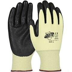 G-Tek 505-Xs Seamless Knit Ata® Blended Gloves With Nitrile Coated Flat Grip On Palm & Fingers, Yellow, Size X-Small